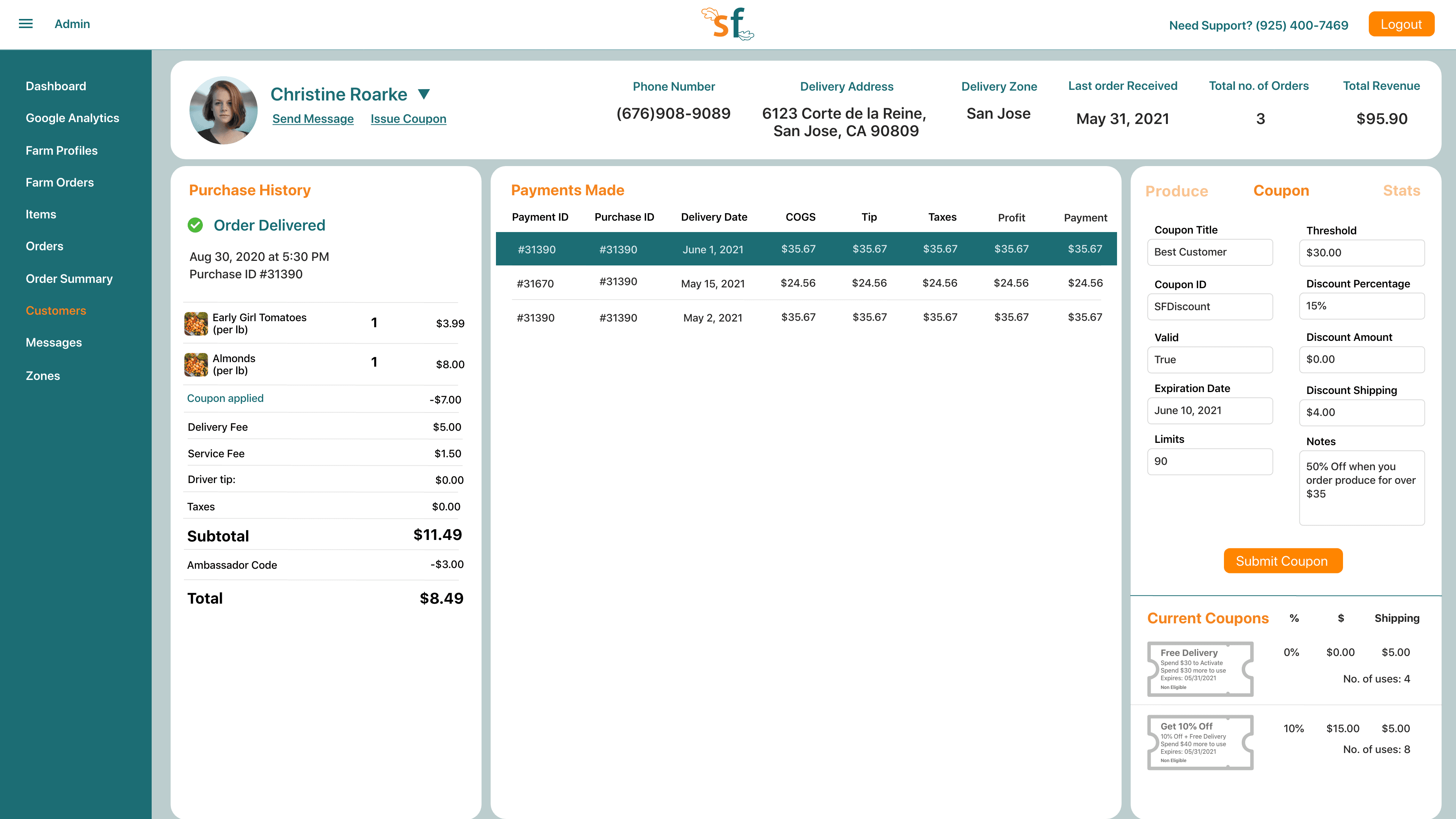 Coupon issuing panel with title, threshold, discount, and expiration fields
