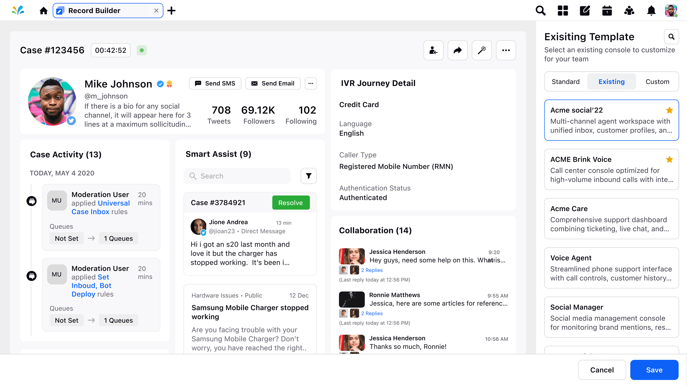 Existing tab of the template picker, listing consoles the team has already built