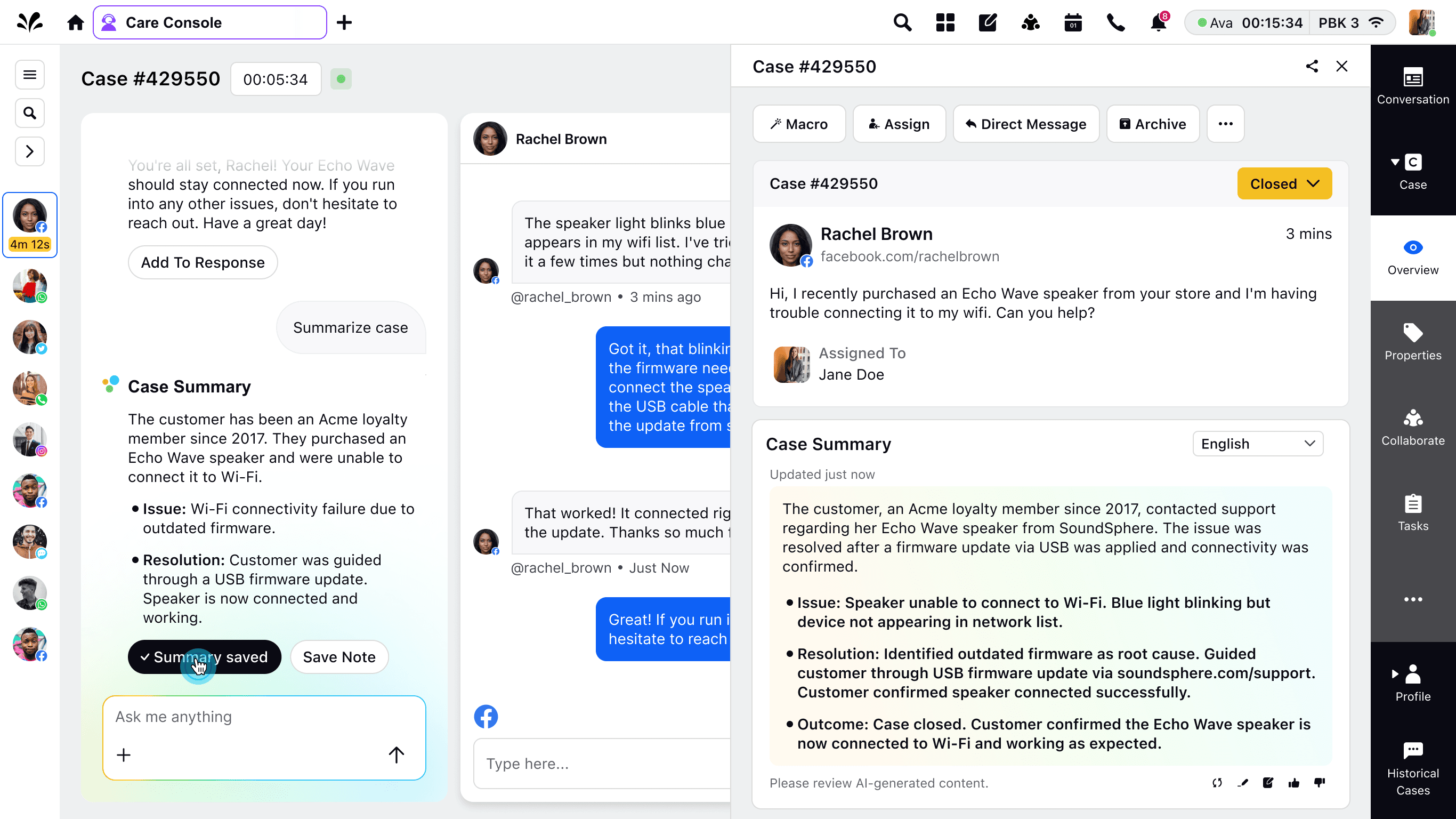 Copilot's case summary being saved into the case documentation